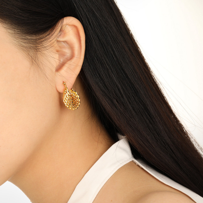 Korean Style Niche Simple New Elegant Patchwork Twisted Line Earrings Fashionable Personality Gold Plated High-End Ti...