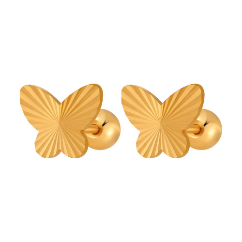 Cross-Border New Handmade Embossed Women's Titanium Steel INS Butterfly Ear Bone Stud Laser Surface Fashion Simple Personality Earrings