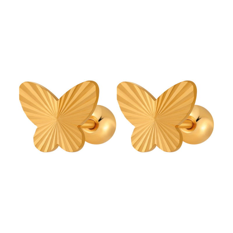 Cross-Border New Handmade Embossed Women's Titanium Steel INS Butterfly Ear Bone Stud Laser Surface Fashion Simple Personality Earrings