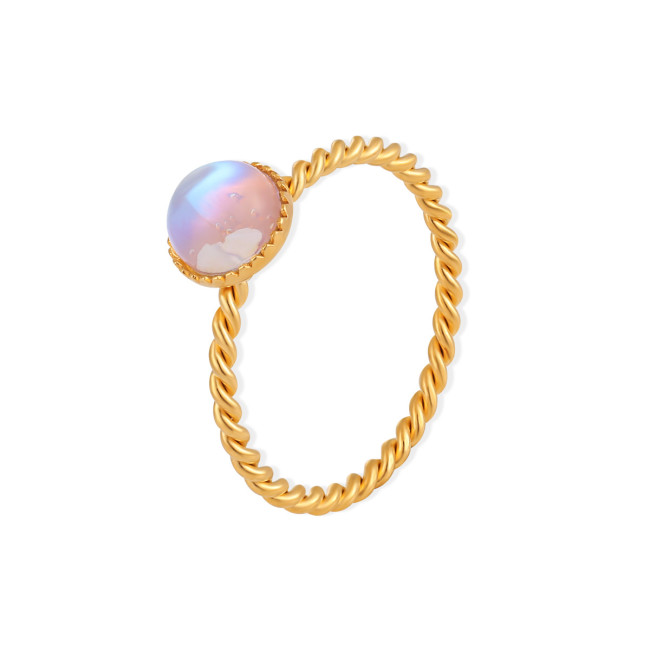 European and American Cross-Border New Niche Design Ins Stacking Light Luxury Fashion Personality Moonstone Braided Titanium Steel Ring for Women