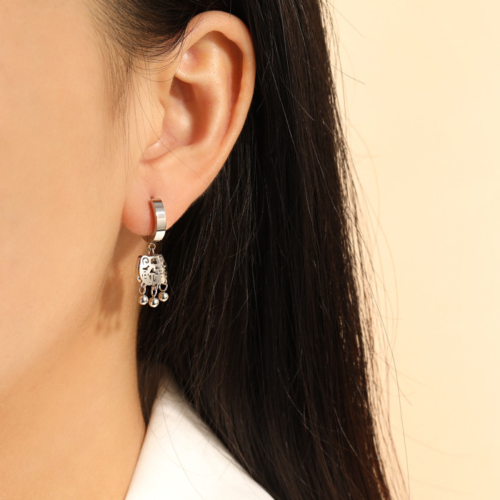 New Chinese Style National Trend Simple Fashion Titanium Steel Ruyi Peace Lock Earrings Niche Design Personality Versatile Fortune Lock Ear Jewelry