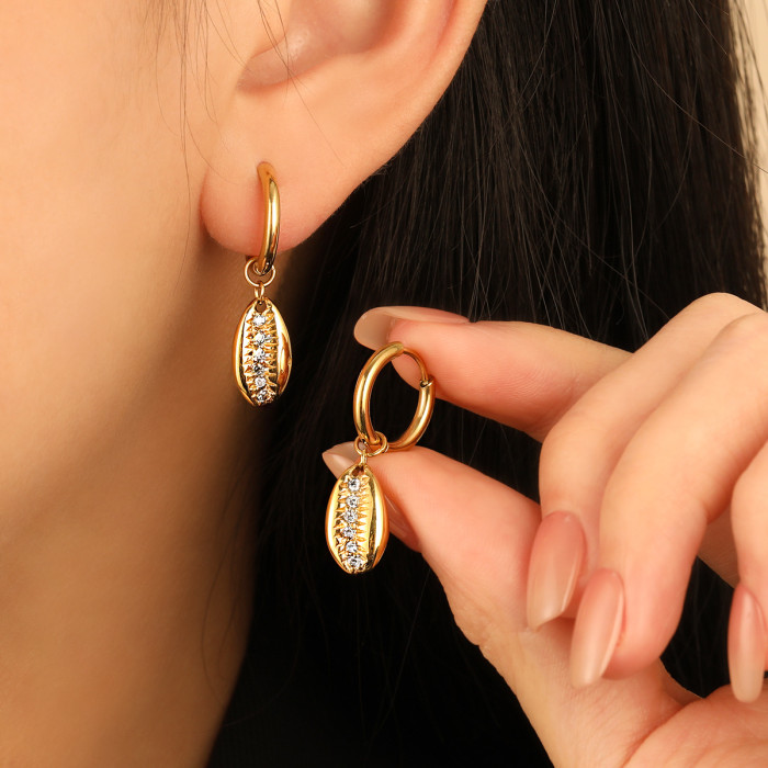 Niche Personality Retro Temperament Conch Pendant Earrings for Women Ins Ocean Fashion Titanium Steel 18K Gold Plated...