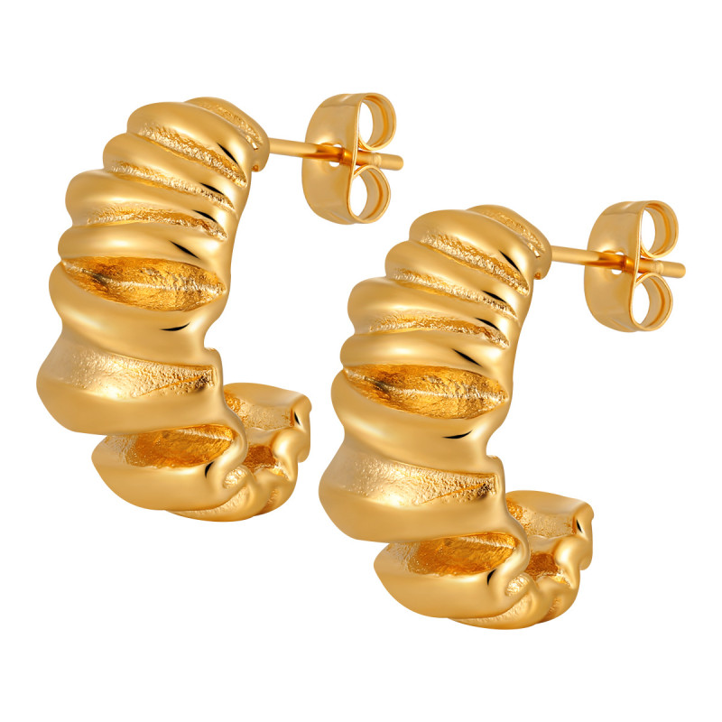 Fashion INS Style Wrinkled Texture Geometric Earrings Titanium Steel Women's European and American Unisex High-end Gold Vintage Earrings
