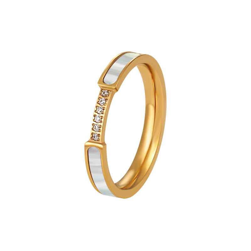 Vintage Palace Style Inlaid Six Stone White Mother-of-Pearl Ring Fashionable Personality High-End Light Luxury Titanium Steel Index Finger Ring