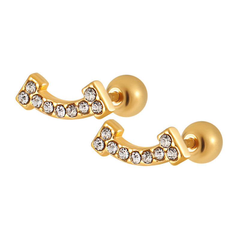 Korean Style Ins Niche Design Light Luxury Full Diamond Smile Face Ear Bone Stud Female Fashion Personality Titanium Steel Ear Jewelry