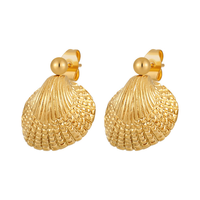 New Style Three-Dimensional Creative Ocean Shell Personality Fashion Niche High-End Earrings Beach Ins Style Stud Ear...