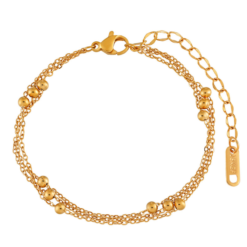 Korean Style Ins Style Simple Fashion Double Layer Bead Chain Women's Personality High-grade Titanium Steel Electroplated Real Gold Clip Bead Bracelet