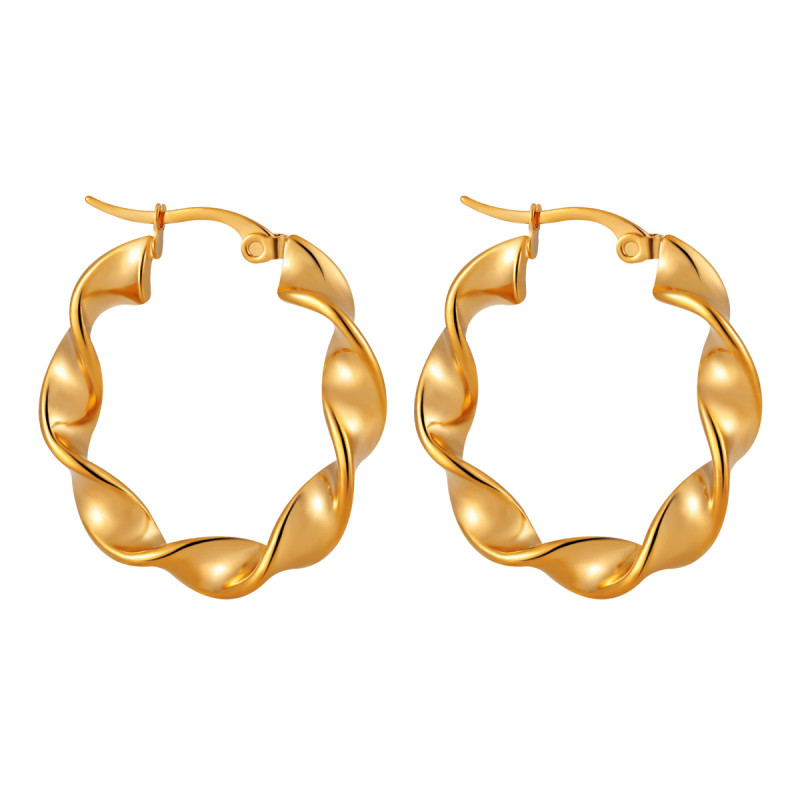 Korean INS New Niche Fashion Twisted Braided Wave Earrings for Women, Unique Gold-Plated High-End Titanium Steel Ear Jewelry