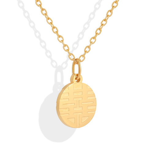 Chinese Style Niche Design Fashion Double-Sided Geometric Round Pendant Necklace for Women, Simple and Unique Collarbone Chain