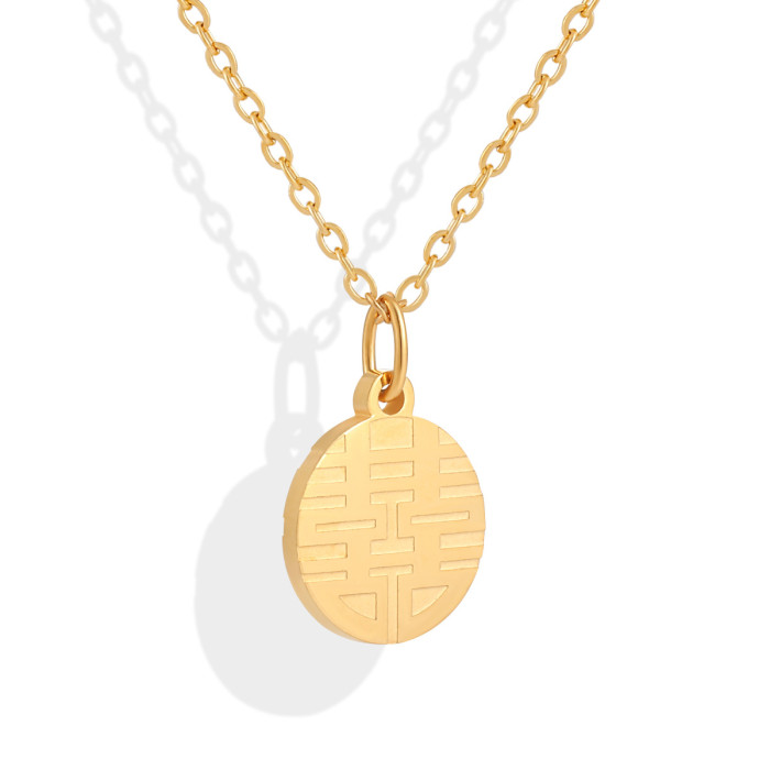 Chinese Style Niche Design Fashion Double-Sided Geometric Round Pendant Necklace for Women, Simple and Unique Collarbone Chain