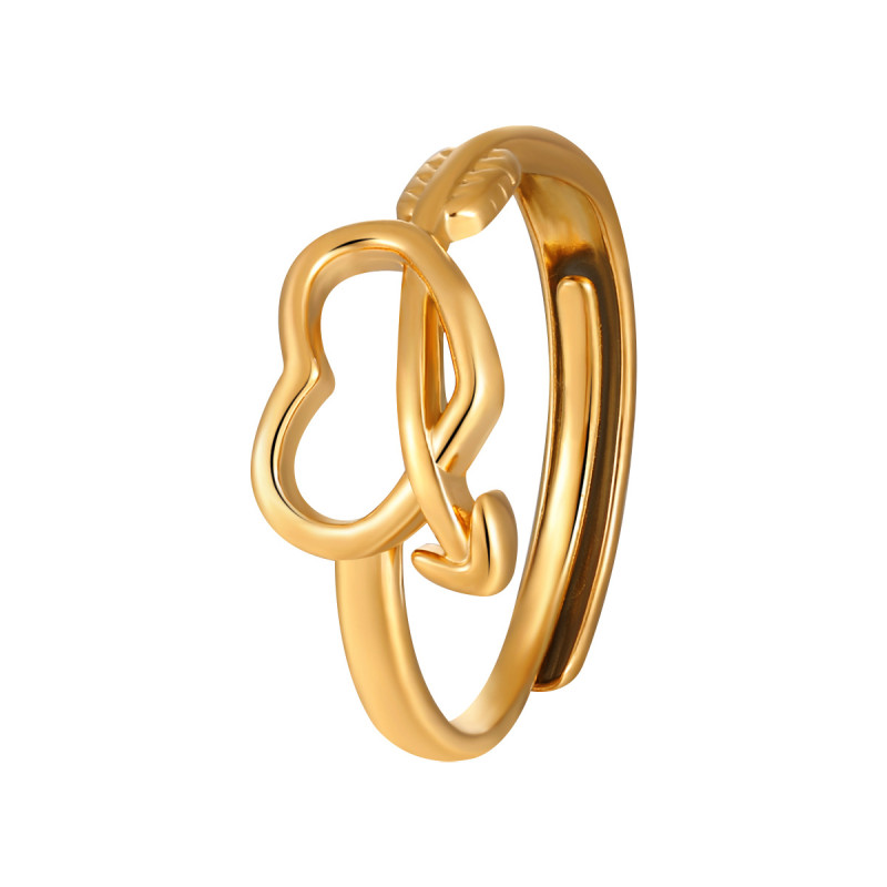 Korean Fashion Trend Simple Personality Heart Shape Ring Ins Niche Open Design Titanium Steel Gold Plated Ring