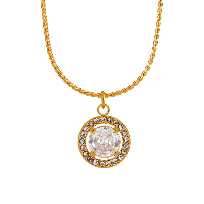 French INS Style Fashion Starry Sky Zircon Heart Pendant Titanium Steel 18K Gold Plated Necklace Simple Versatile Choker