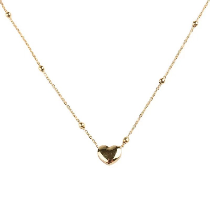 Korean Style Beaded Heart Clip Bead Necklace for Women Titanium Steel Gold Ins Minimalist Trend Stainless Steel Interbead Collarbone Chain