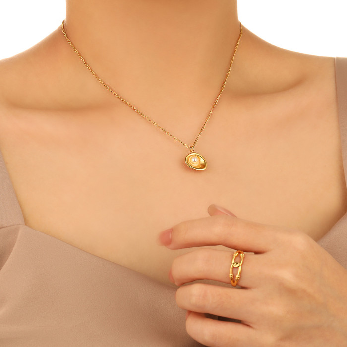 Cross-Border New Ins Fashion Summer Beach Ocean Fan Shell Pendant Necklace Titanium Steel PVD Gold Plated Choker