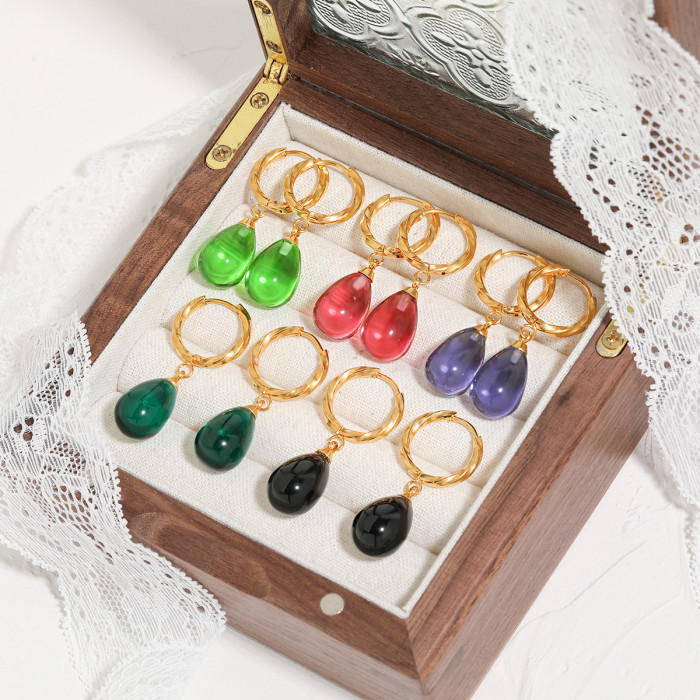 Cross-Border Jewelry Niche Ins Design High-End Colorful Crystal Twisted Thick Line Water Drop Titanium Steel Earrings Ear Clips for Women