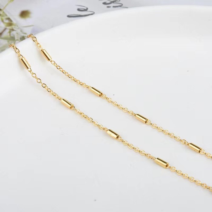 INS Style Thin Flat Cross Bamboo Joint Tube Chain Necklace for Women Simple Versatile Titanium Steel Gold Plated Clav...
