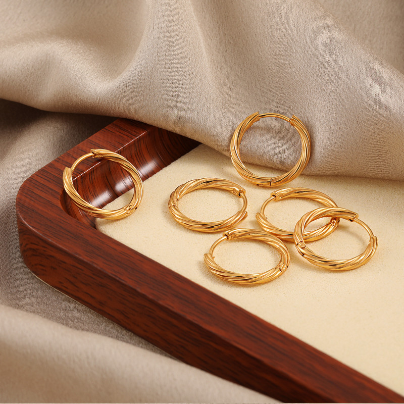 Korean Style INS Simple Fashion Personality New Twist Line Braided Earrings Niche High-end Gold-plated Titanium Steel Earrings