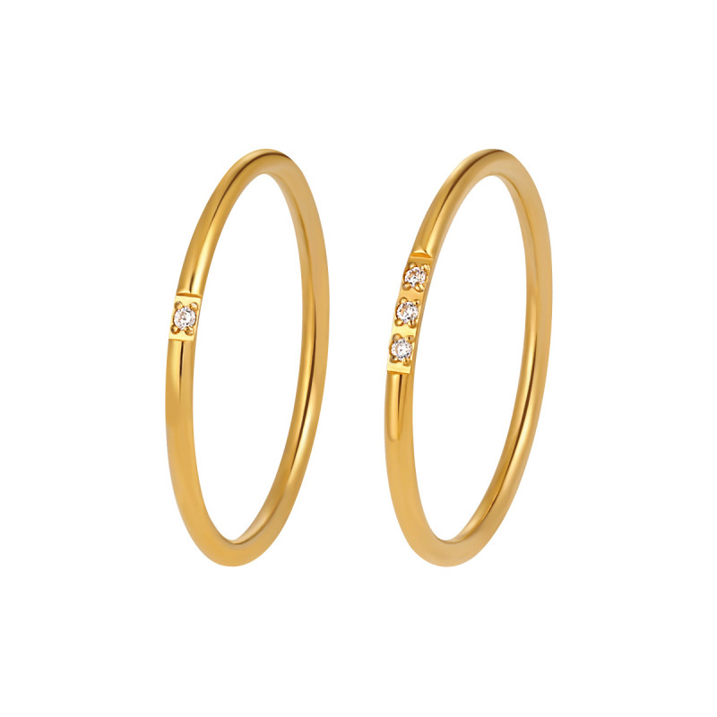 Korean Style Ins Layered Light Luxury Standard Thin Gold Inlaid Diamond Ring One Stone Three Stones Fashion Gold-Plated Titanium Steel Ring