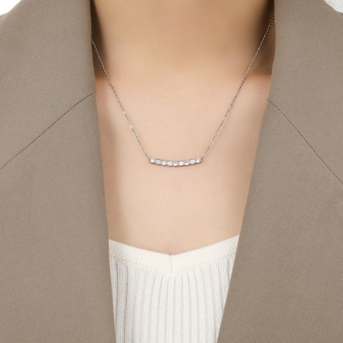 Korean Style INS New Geometric Hexagon Honeycomb Stone-Inlaid Necklace Light Luxury Fashion Gold Plated Titanium St...