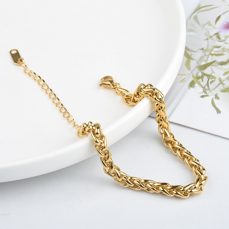 European and American Simple Chopard Braided Dragon Bone Bracelet Titanium Steel 24K Gold Plated Stainless Steel Flower Basket Chain Fashion Bracelet
