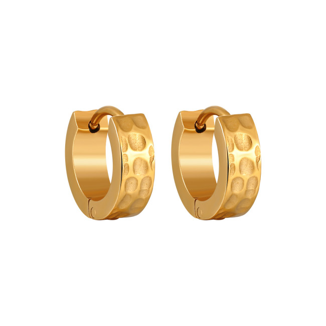 European and American Cross-Border Fashion Meteorite Crater Texture Design Earrings Hoops Titanium Steel Electroplated 24K Gold Color Ear Jewelry