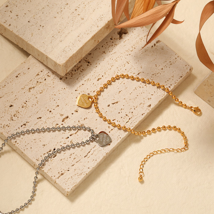 Korean Style Ins Niche Simple Versatile Round Bead Heart LOVE Anklet Fashion Personality Gold Plated Titanium Steel F...