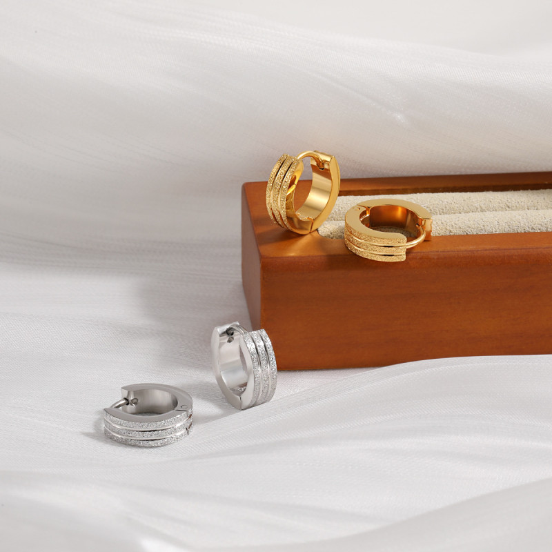 Korean Style INS Wind Simple New Niche Double Line Matte Ear Cuffs Fashion Personality Gold-Plated Titanium Steel High-End Earrings