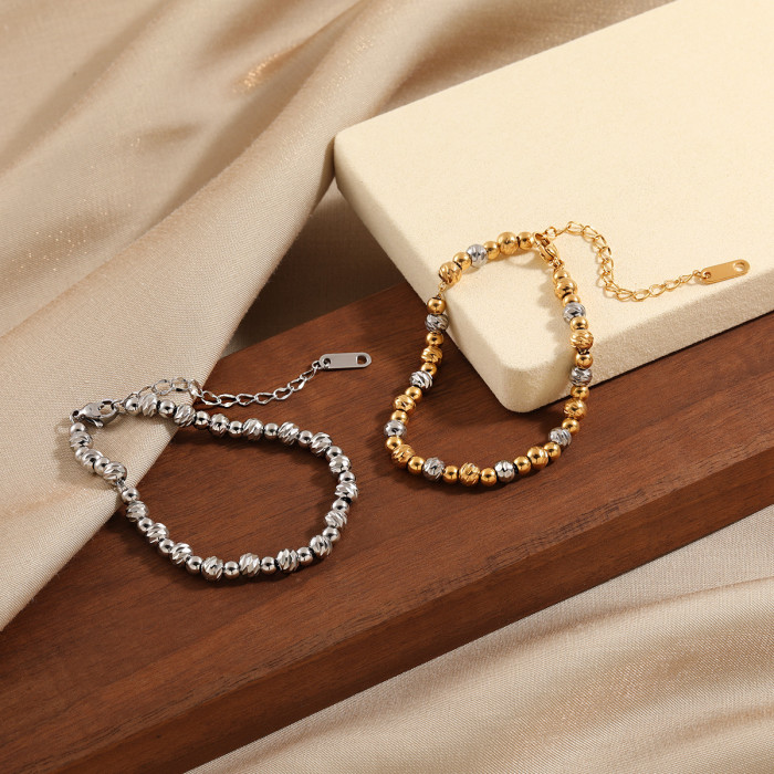 New Fashionable Personality Cross-Border Simple Versatile Diagonal Pattern Beaded Bracelet for Women Personalized Gold-Plated Titanium Steel Jewelry