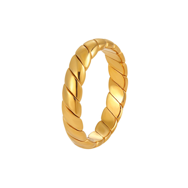 Vintage INS Minimalist Style Fashion Geometric Woven Pattern Plain Ring Gold High-end Titanium Steel Index Finger Ring