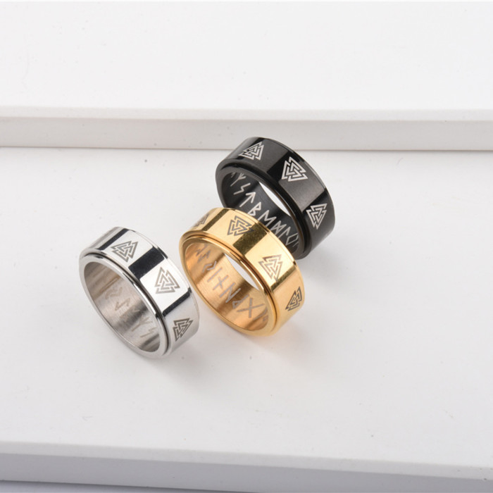 New Korean Style Viking Symbol Rotatable Ring Simple Versatile Elegant Design Stress Relief Titanium Steel Unisex Ring