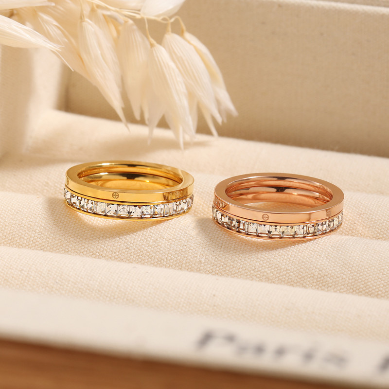 Korean Style Layered Wear Light Luxury Fashion Square Diamond Titanium Steel Ring Niche Design Simple Personality High-end Sense Index Finger Ring