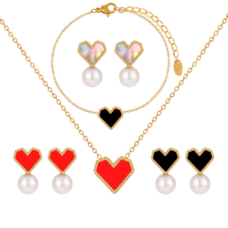 French INS New Style Light Luxury Heart Natural Shell Elegant Exquisite Titanium Steel Gold-Plated Women's Jewelry Set Decoration