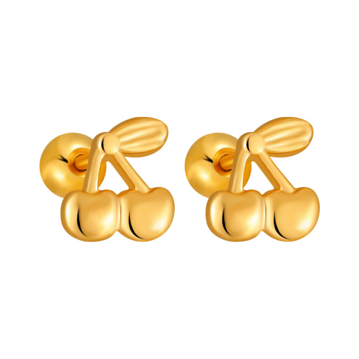 New Ins Style Stainless Steel Moon Ear Bone Stud Mini Letter Piercing Ear Jewelry Screw Heart Cherry Ear Stud, Earrings