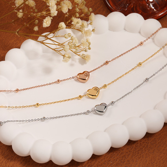 Korean Style INS New Simple Elegant Versatile Heart Bead Anklet Fashionable Personality Heart-Shaped Titanium Steel Foot Jewelry