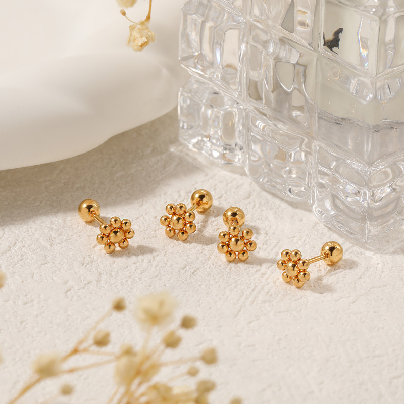 European and American Fashion Cross-Border Niche INS Geometric Round Bead Ear Bone Studs for Women, Personalized Simple Versatile High-End Earrings