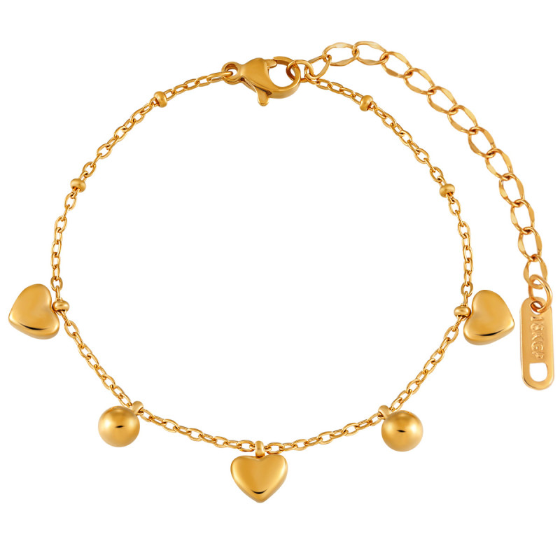 European and American Simple Stainless Steel Heart Bracelet for Women, Ins Style Fashionable Personality Heart Versatile Gold Hand Jewelry