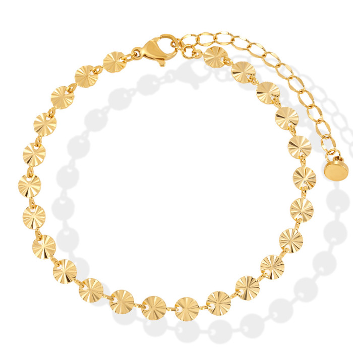 Korean Version Ins Niche High-end Sense Light Luxury Simple Versatile Embossed Pattern Round Titanium Steel Sunflower Sequin Bracelet for Women