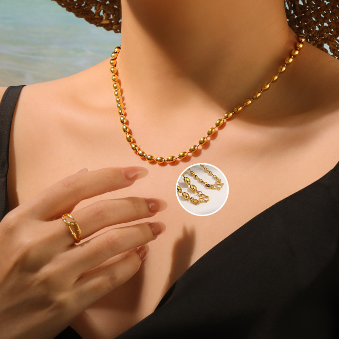 Titanium Steel Color-Retaining Rice Bead Single Chain Choker Necklace for Women Layered Basic Collarbone Chain Bare Chain European and American Style Jewelry