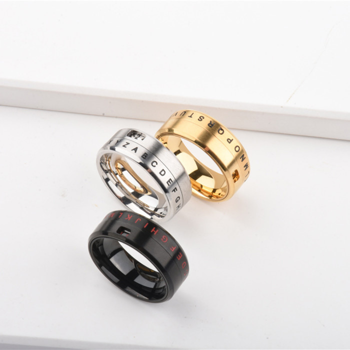 Rotatable Letter Couple Rings Trendy Cool Personality Hip-Hop Tail Ring Titanium Steel Non-Fading Stress Relief Trend...