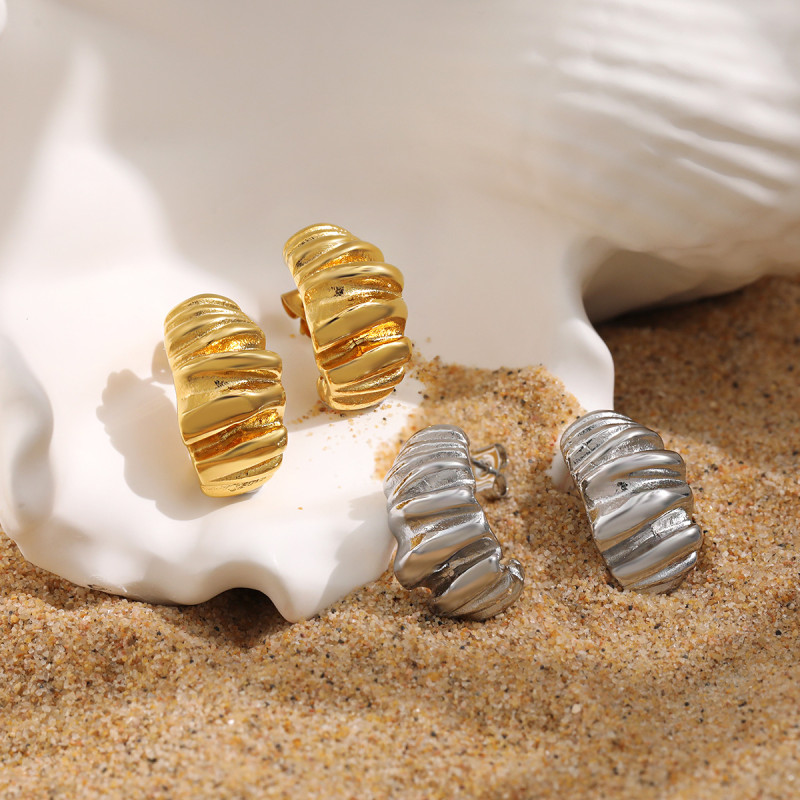 Fashion INS Style Wrinkled Texture Geometric Earrings Titanium Steel Women's European and American Unisex High-end Gold Vintage Earrings