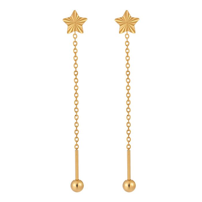 Korean Style Niche Design Simple Laser Surface Five-Pointed Star Small Ear Thread Fashion Personality INS Style Titanium Steel Earrings