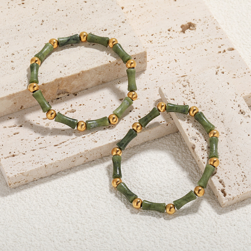Niche Design New Chinese Style Ancient Style Simple Personality High-end Natural Stone Elastic Titanium Steel Gold-plated Fashion Bracelet for Women