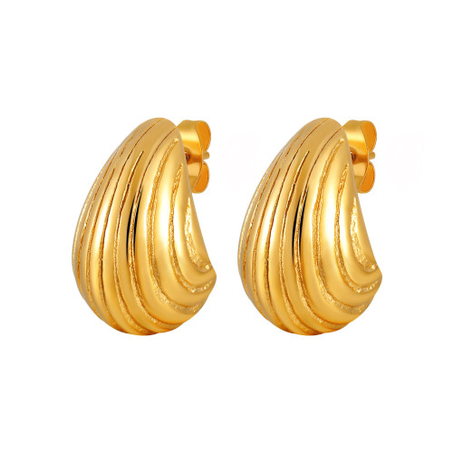 European and American INS Fashion Earrings 24K Gold PVD Plated C-Shaped Earrings Geometric Stainless Steel Chubby Striped Stud Earrings