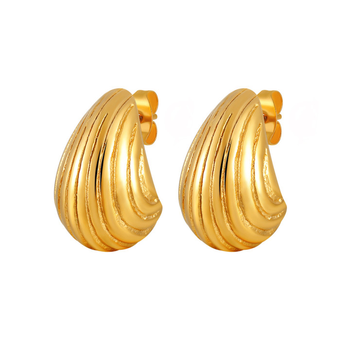 INS Fashion Earrings 24K Gold PVD Plated C-Shaped Earrings Geometric Stainless Steel Chubby Striped Stud Earrings