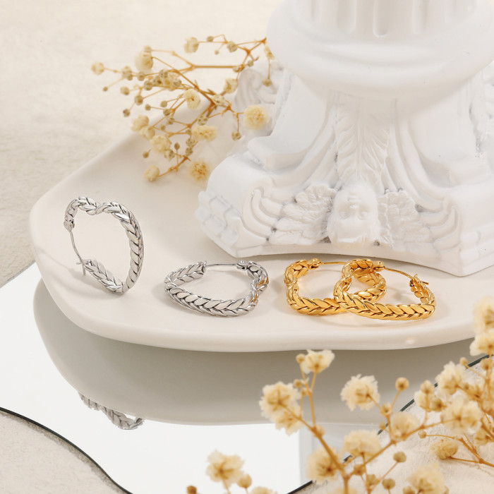 European and American Cross-Border Light Luxury Minimalist Niche Stainless Steel Wheat Spike Heart Earrings for Women Fashionable Personality Temperament Titanium Steel Ear Jewelry