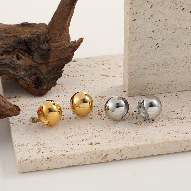 Korean Style INS New Niche High-End Design Simple Round Ball Ear Cuff Fashionable Personality Versatile Titanium Steel Earrings