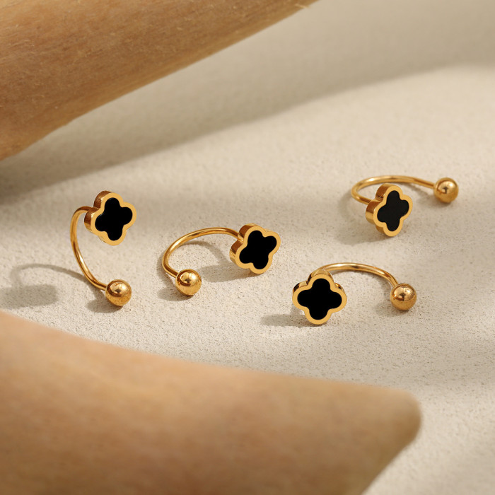 Fresh Sweet Simple Petite Four-leaf Clover Mini Screw Small Ear Bone Stud Female Titanium Steel Ear Jewelry Anti-lost Design