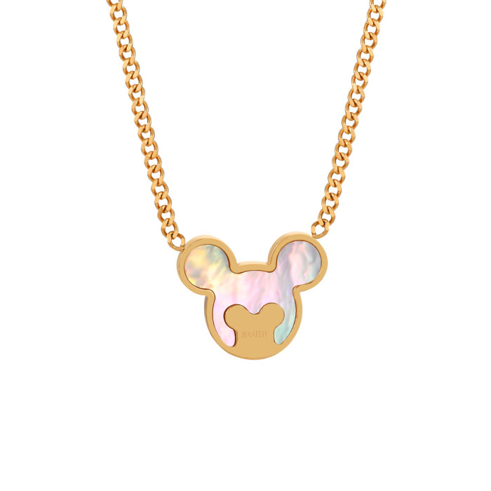 Cross-Border Personality Cool Bear Cute Mickey Head Necklace for Women Natural Mother of Pearl Titanium Steel Ins Niche Design Clavicle Chain