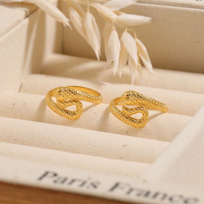 European and American Cross-Border Titanium Steel 18K Gold Plated Snake-Shaped Ring Fashion Niche Personality Versatile Adjustable Open Ring