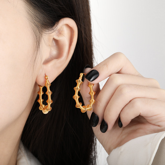 Niche Design INS European and American Style Exaggerated Spring Bamboo Joint Earrings Light Luxury High-end Titanium Steel Earrings for Women